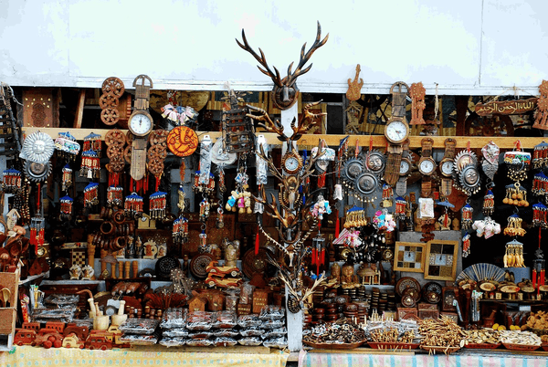 various wooden offerings at a wooden market