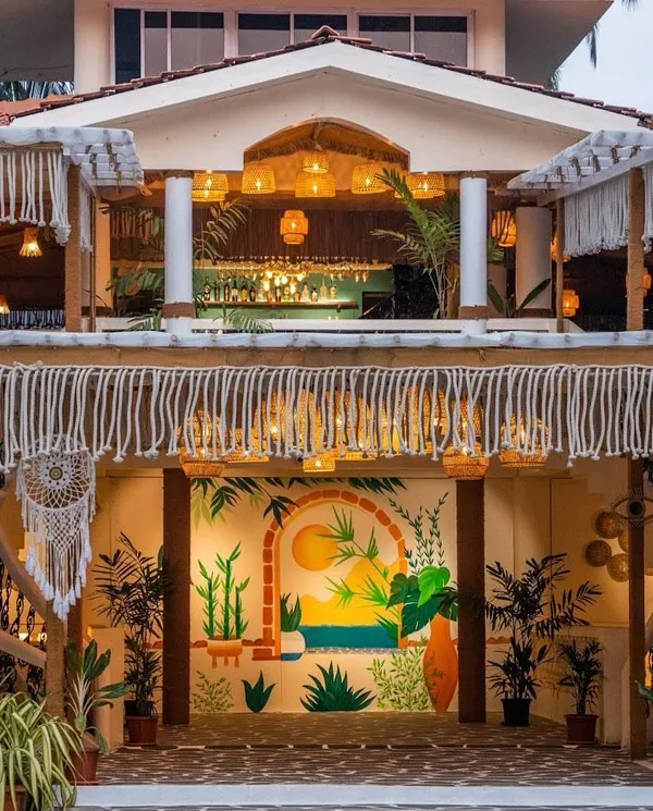 A good looking area of a multi cuisine restaurant in Goa, India