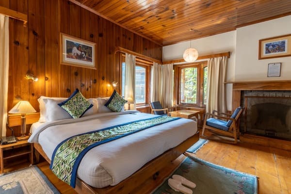 wooden interiors of hotel negi's mayflower room