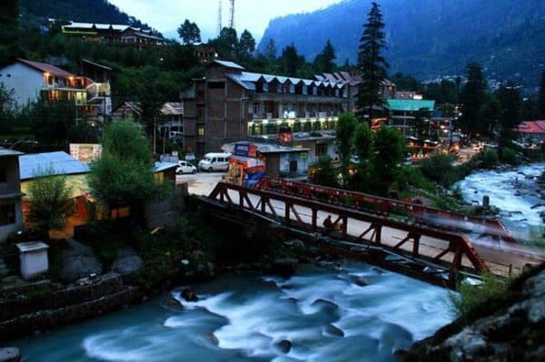 scenic view of old manali bridge over beas river