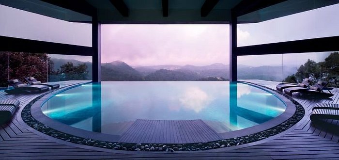 Swimming pool of a resort overlooking the valley